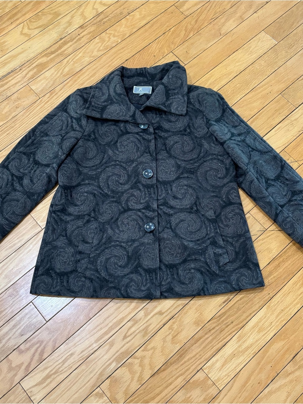 JM Collection Charcoal Swirl Pattern Button-Up Jacket - Picture 4 of 4